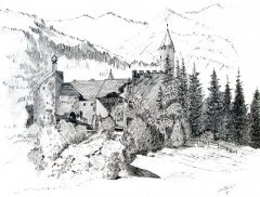 German Castle in Pen and Ink