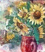 Sunflowers in a Red Vase Batik