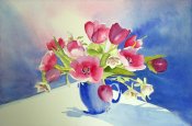 Tulip Study in Red and Blue
